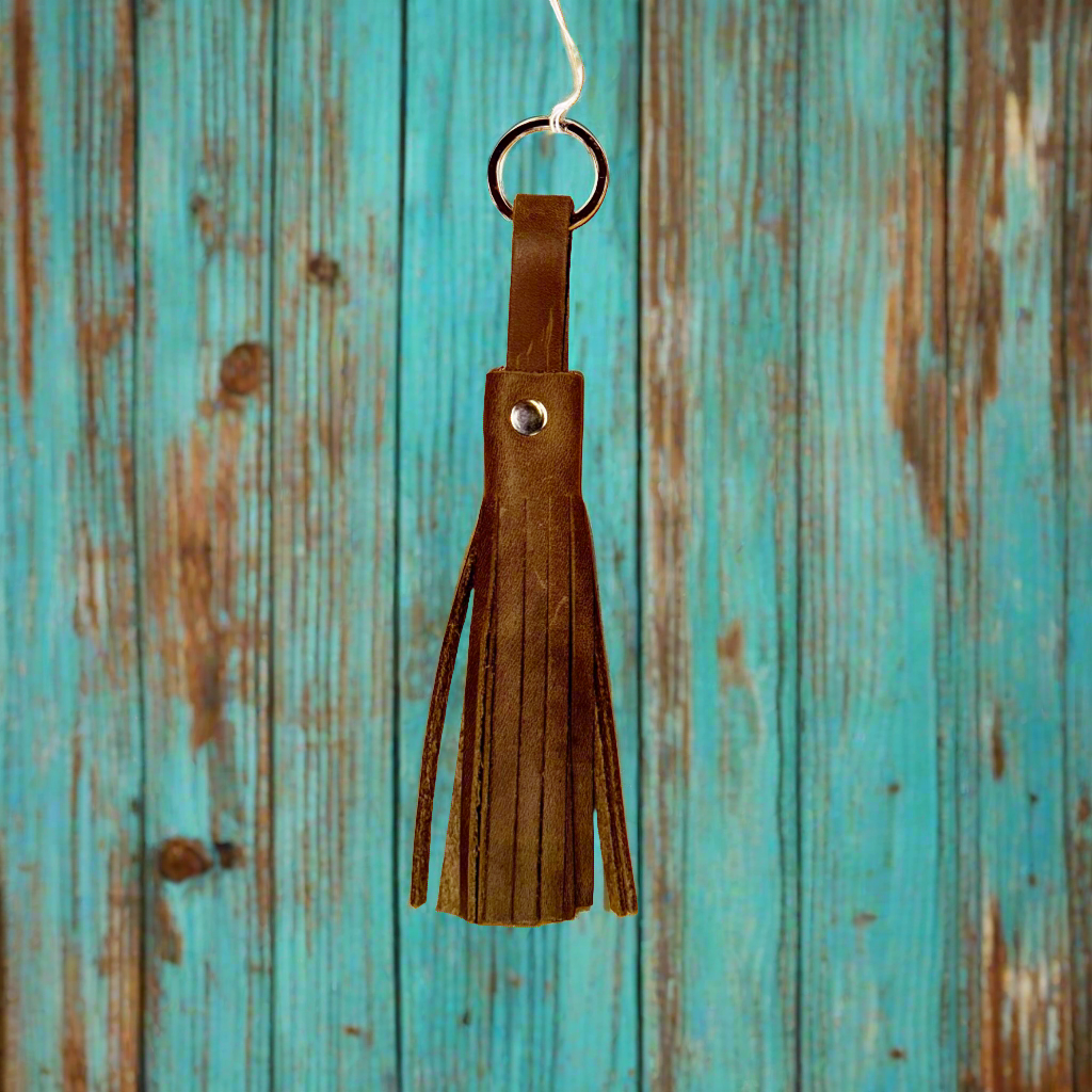 Genuine Leather Tassel Keychain/Bag Charm Olive
