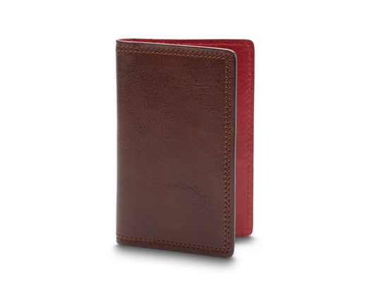 BOSCA DOLCE CONTRAST Italia Leather RFID Calling Card Case wallet Dark Brown Red
