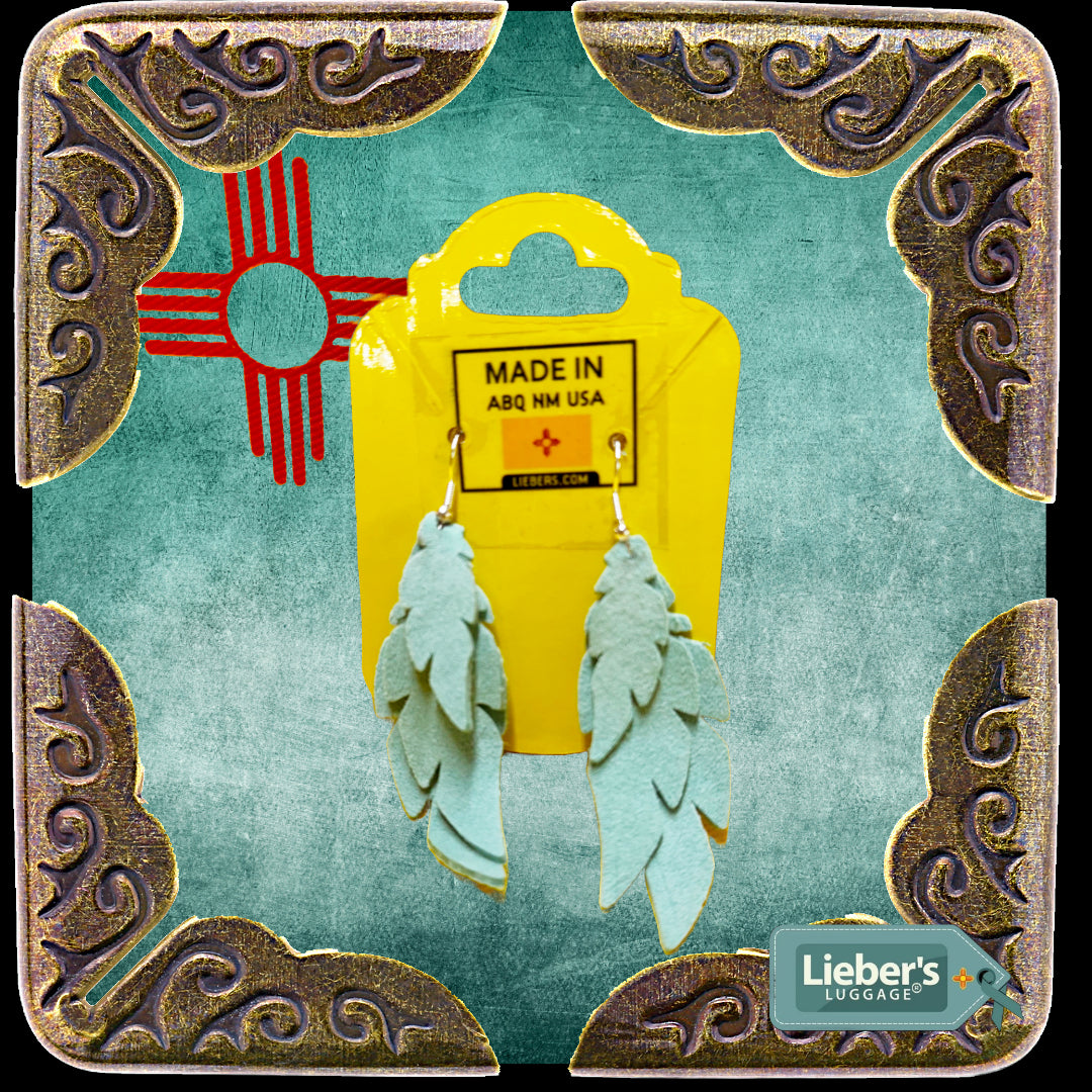 Lieber's Luggage® Lab- Earrings Handcrafted in ABQ NM Feathers- Turquoise