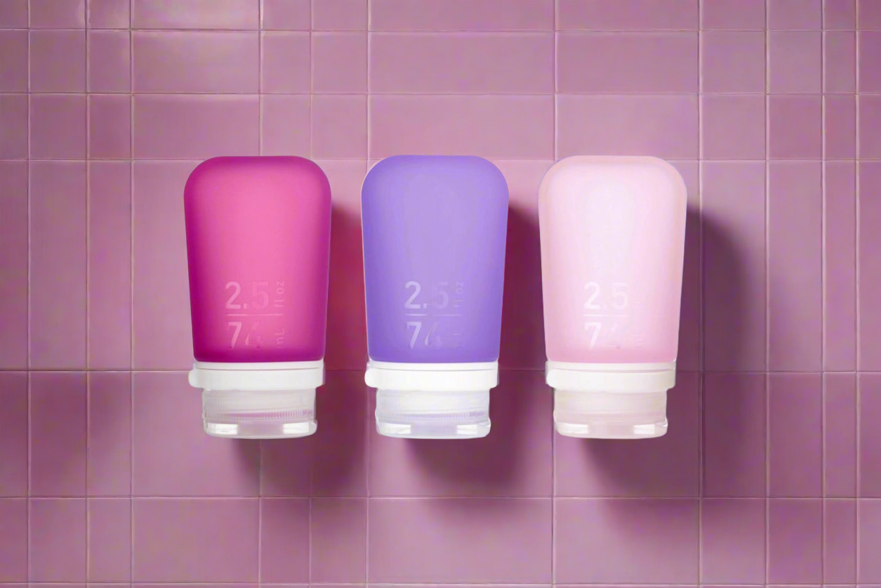 Humangear 2.5 oz GoToob+ 3-Pack Silicone 3-1-1 Toiletry Bottles (MEDIUM) Blossom