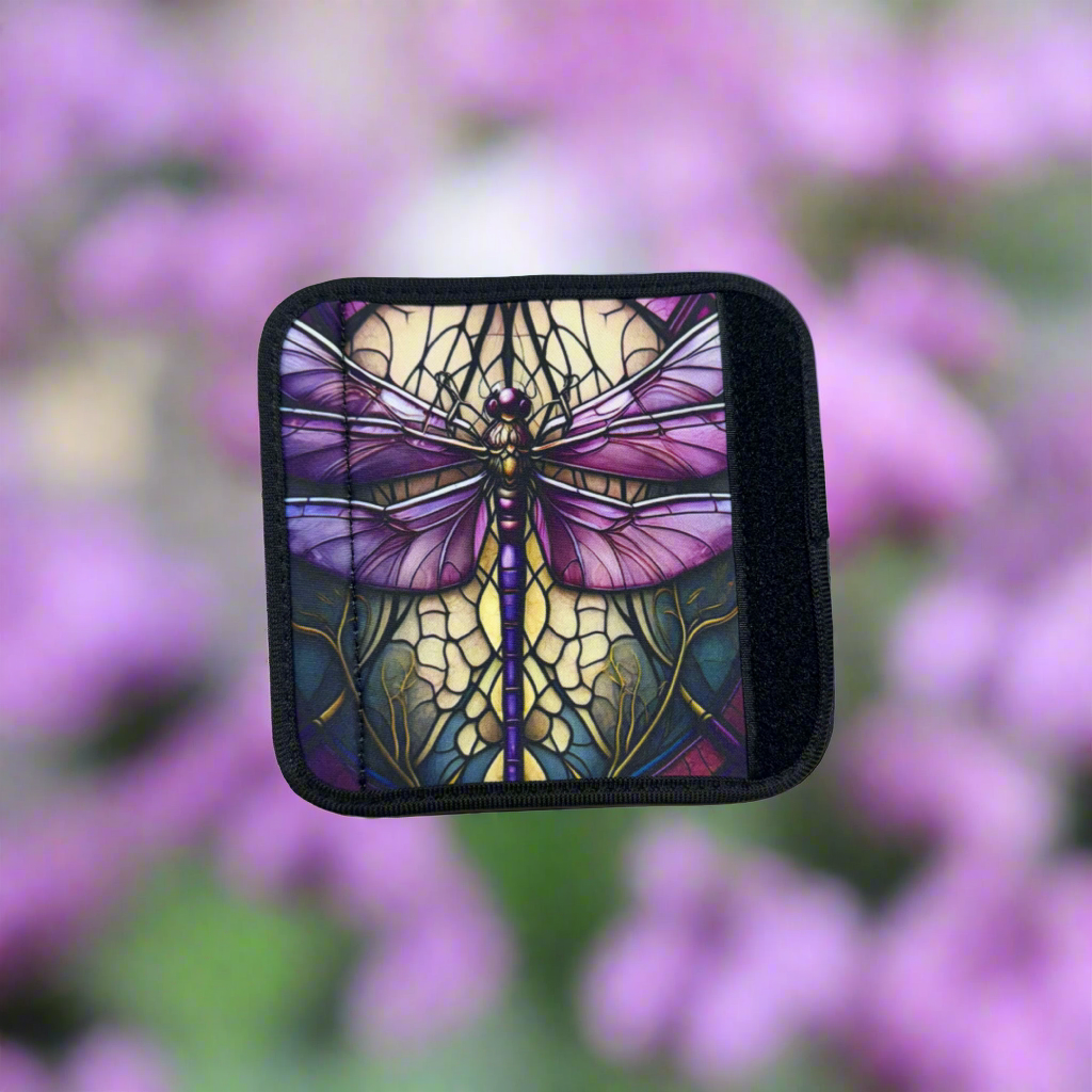 Large Luggage Handle Wrap/Identifier- 5.4 x 5.4 Dragonfly Purple