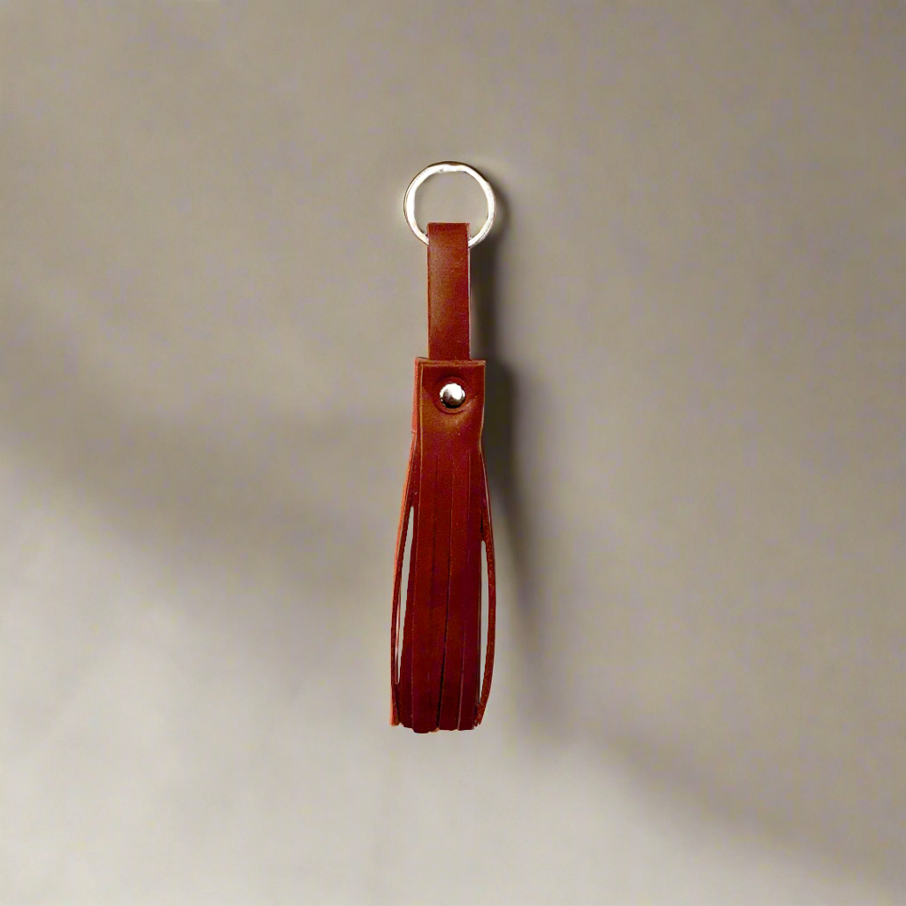 Genuine Leather Tassel Keychain/Bag Charm Cognac