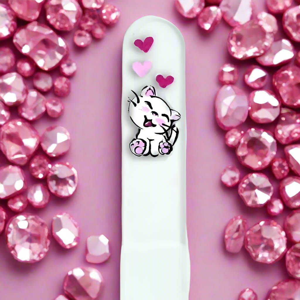 Czech Crystal Nail File - Size Small- Hand Painted Collection Kitty Love (Kawaii Series)