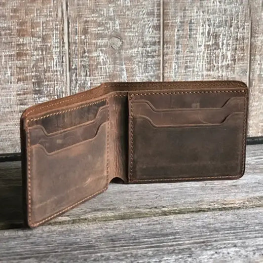 American Leather Goods- Genuine Leather Customizable Bifold Handmade Wallet Brown