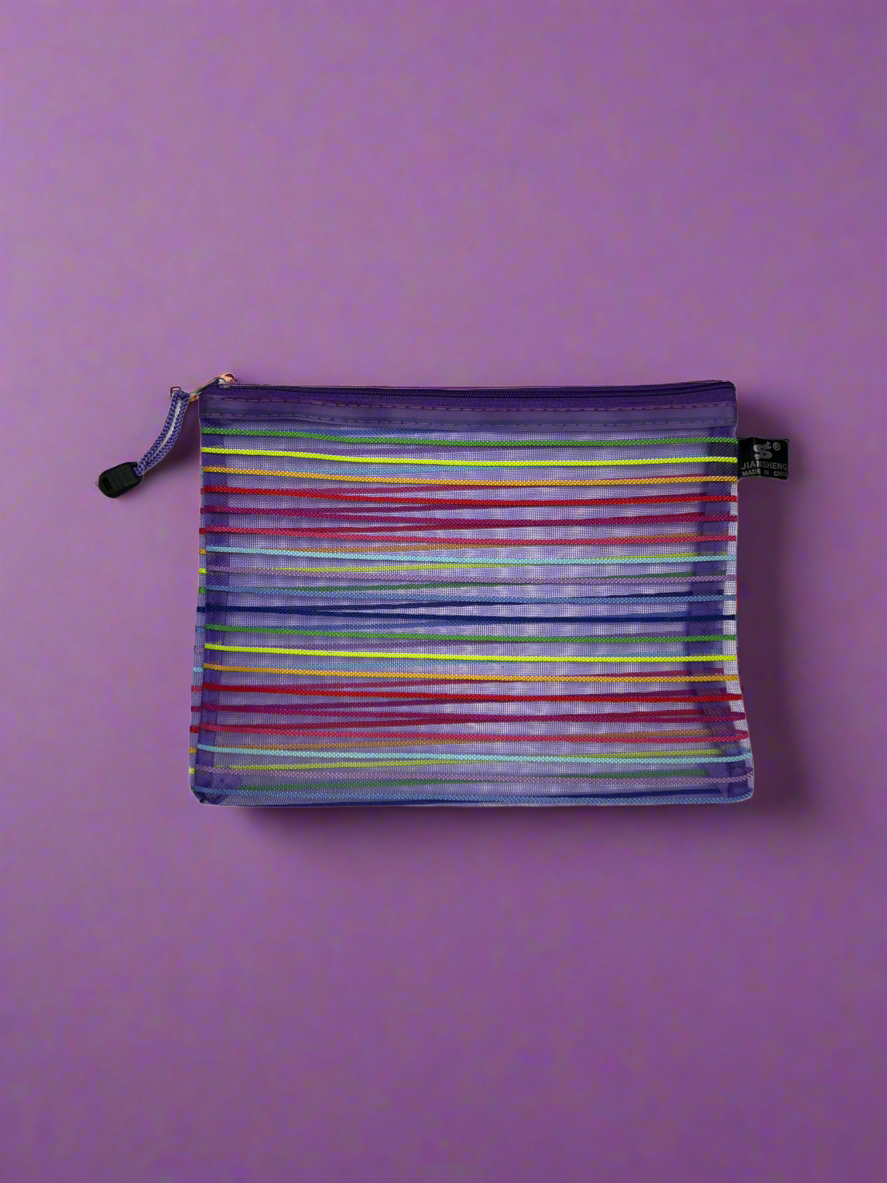 Mesh Striped Travel Pouch- $4.99 Purple