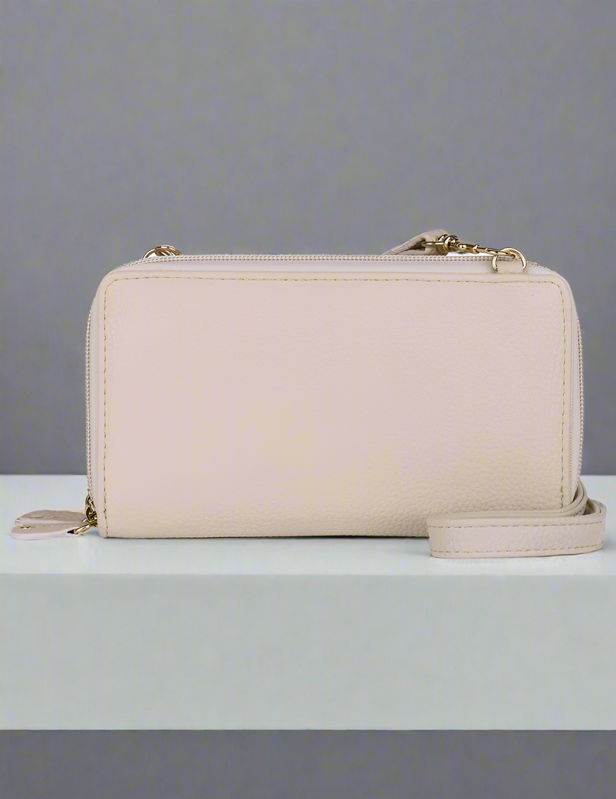 Julia Buxton Textured RFID Ultimate Double Zip Organizer Wallet Bag White Pepper