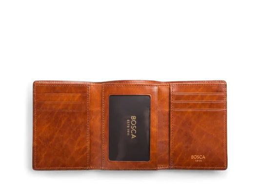 Bosca Leather Double I.D. Trifold Wallet Amber