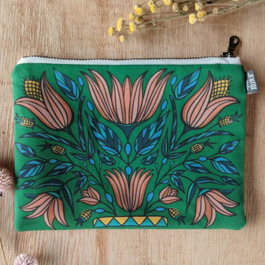 Albuquerque Artist - Jen Fox Studio - Zippered Pouch Emerald Botanical