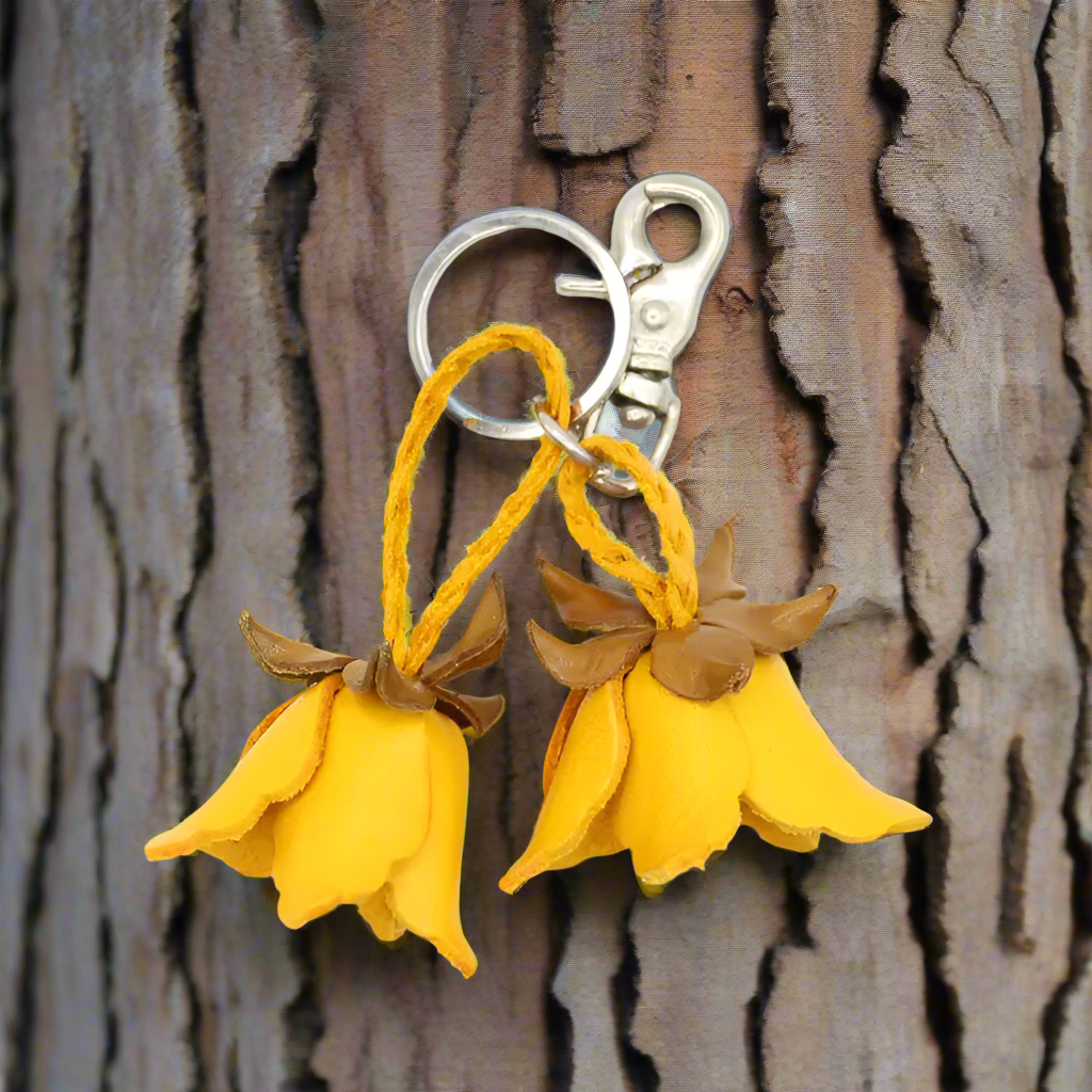 Small Leather Bag Charm/Keychain- Tulips Yellow