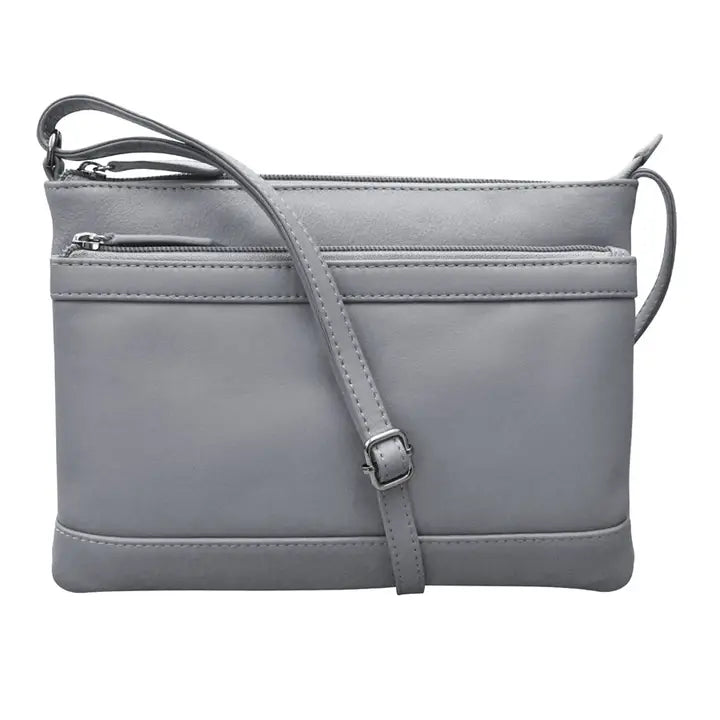 ili New York Leather Double Zip Multi Color Crossbody- 6028 Cool Grey