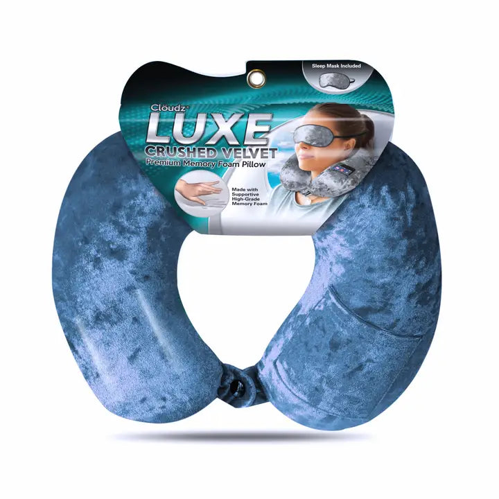 Cloudz Luxe Crushed Velvet Memory Foam Travel Pillow