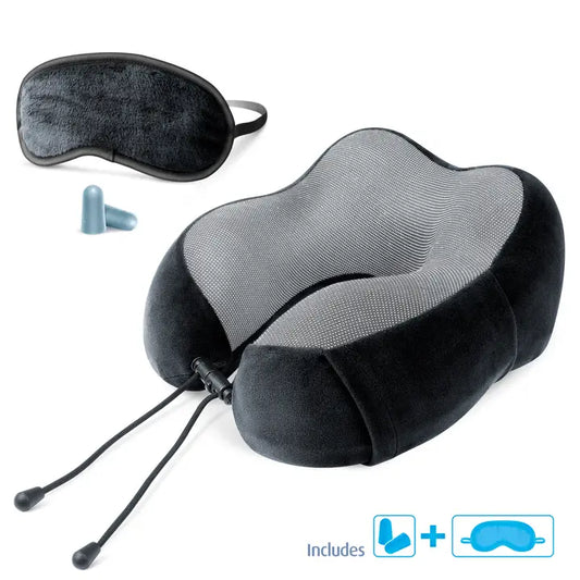 Cloudz Tech Memory Foam Travel Pillow with Earplugs Black