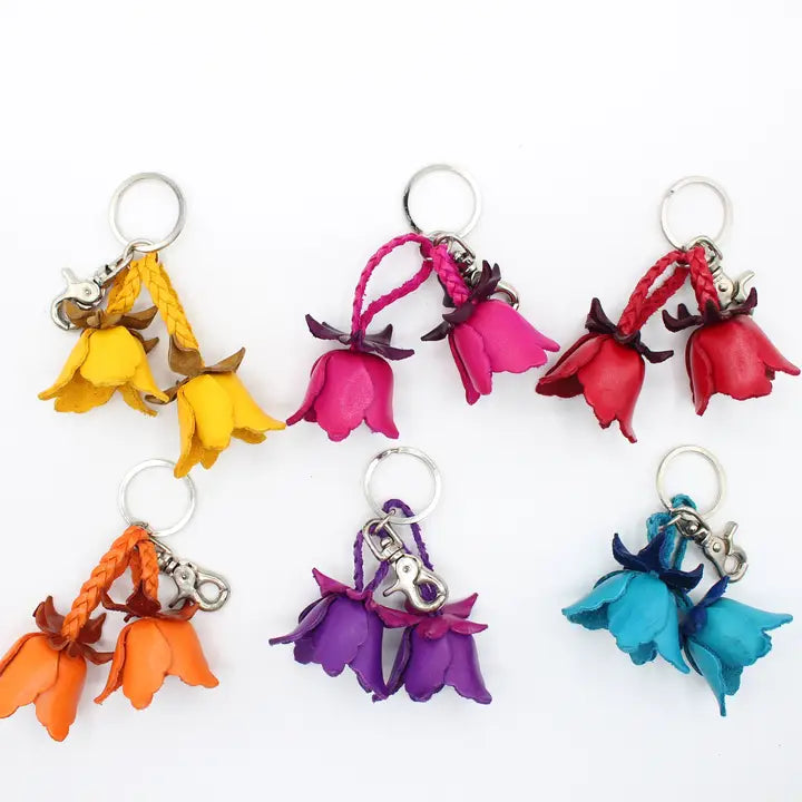 Small Leather Bag Charm/Keychain- Tulips