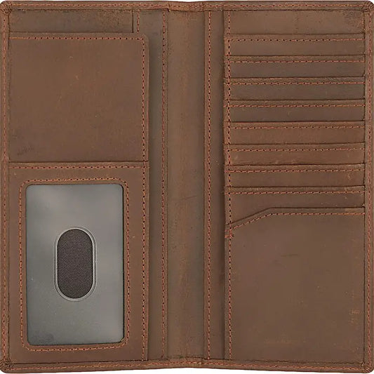 American Leather Goods- Genuine Leather Customizable RFID Bifold Long Wallet Brown