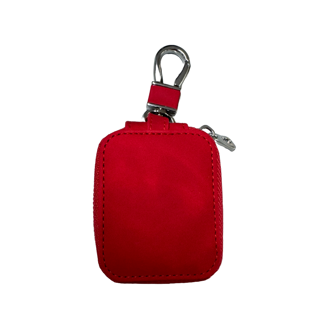 Faux Leather Zippered Keychain Pouch Red