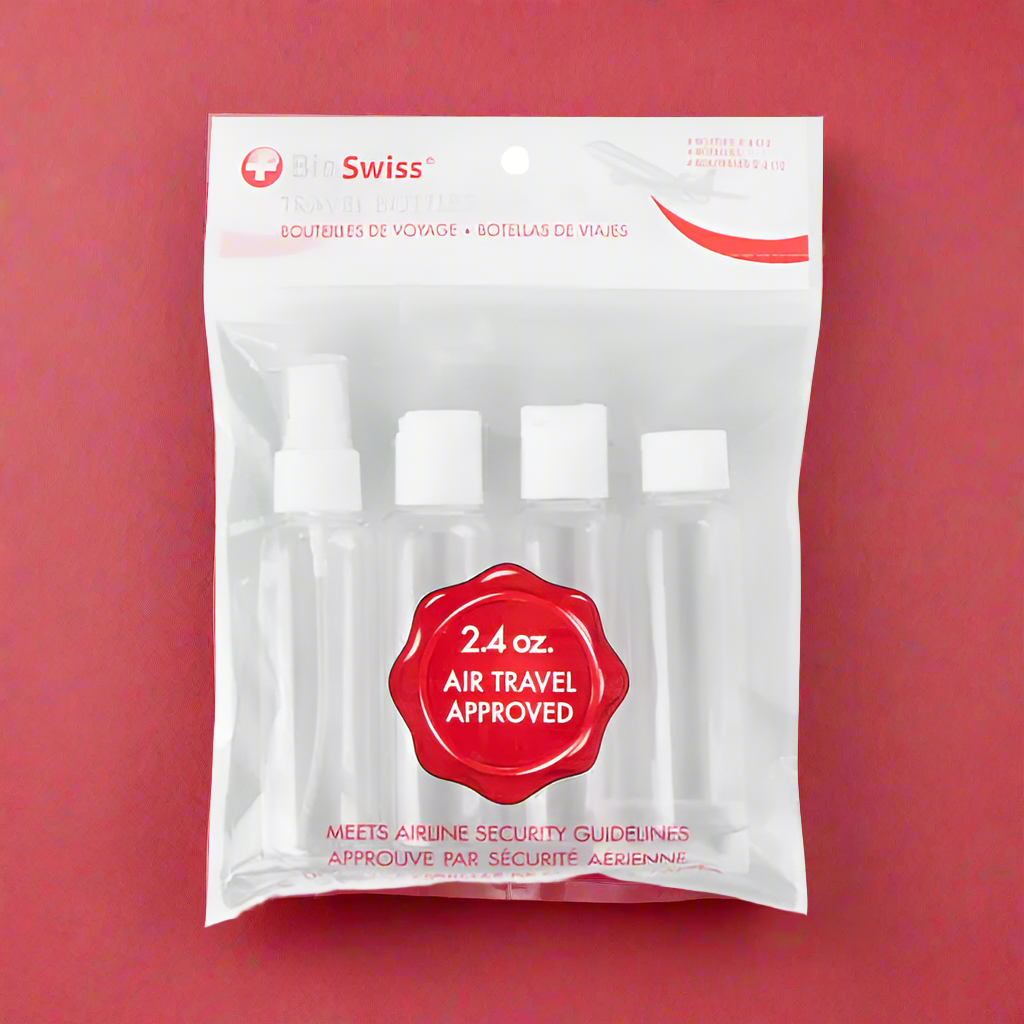 BioSwiss 2.4 Ounce 3-1-1 Clear Toiletry Bottles Black