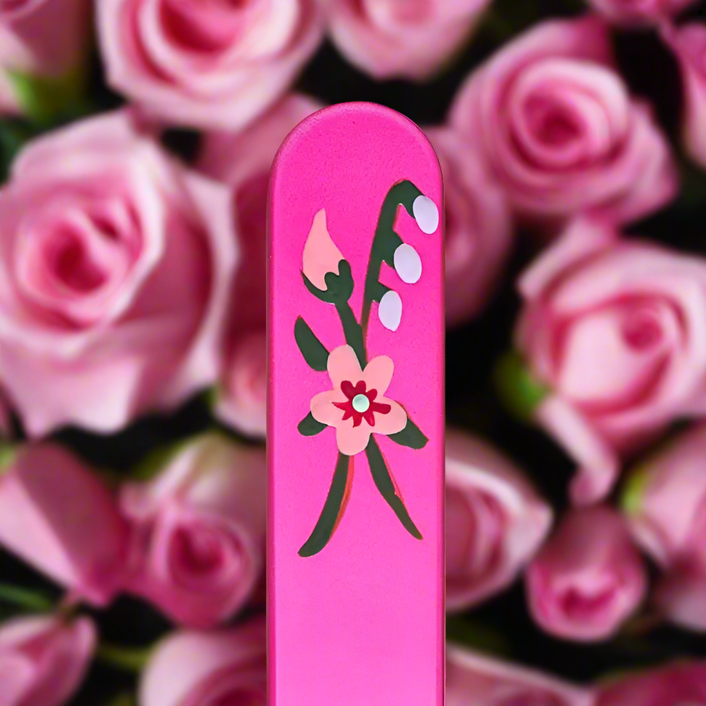 Czech Crystal Nail File - Size Small- Hand Painted Collection Wild Rose Magenta