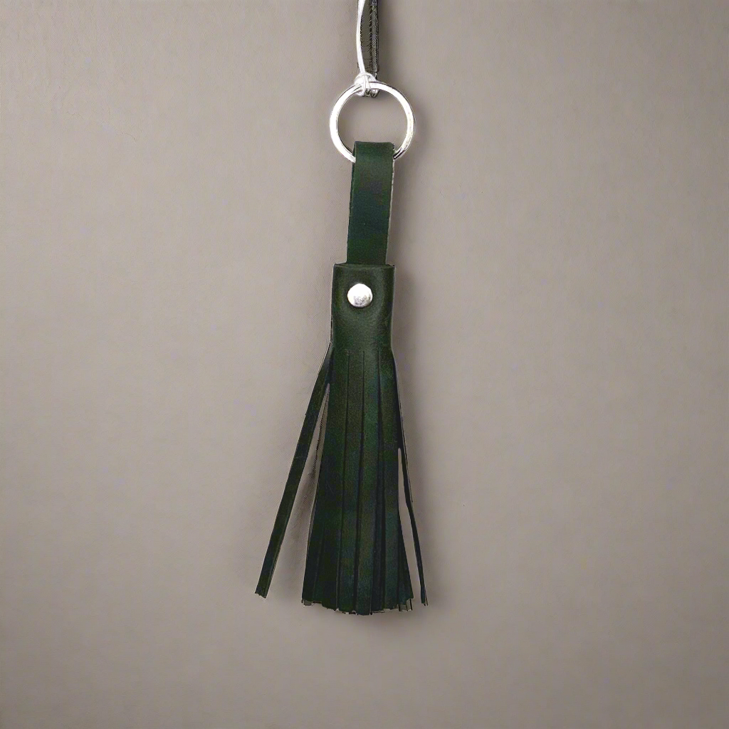 Genuine Leather Tassel Keychain/Bag Charm Green