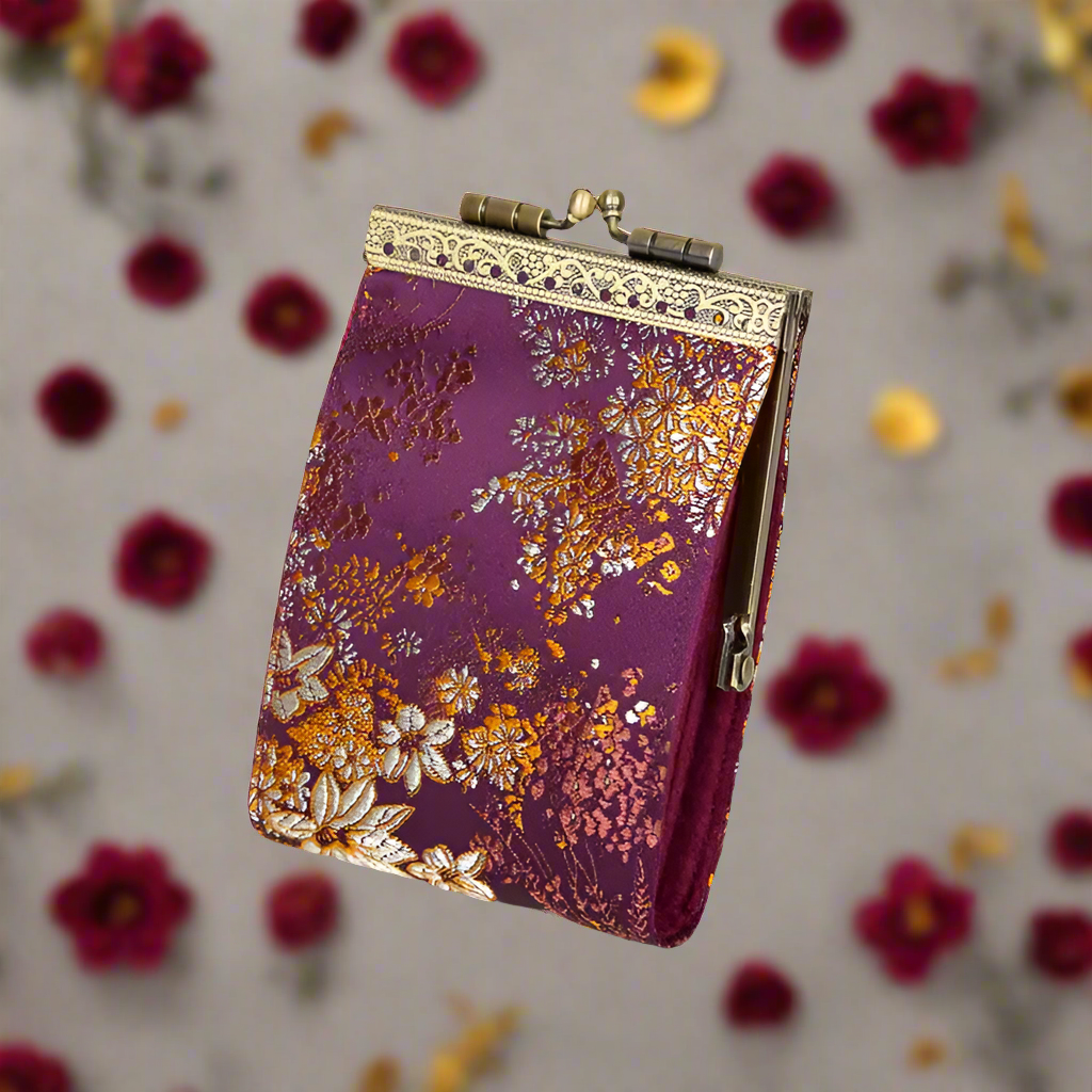 Cathayana RFID Accordian Card Wallet Small Floral- Dark Plum