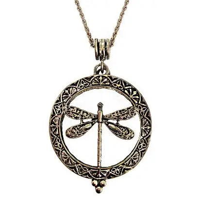 The Tizana 6x Magnifying Glass Pendant Necklace Sliding Dragonfly Antique Gold