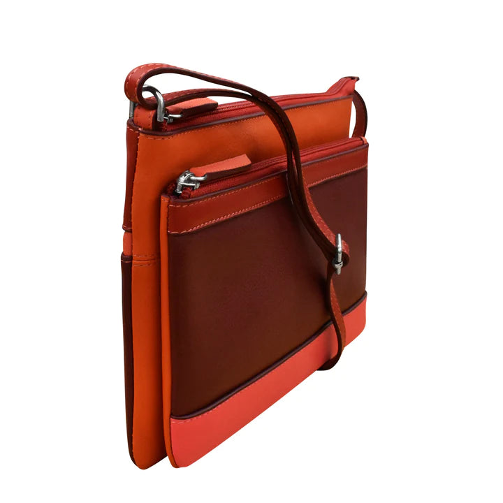 ili New York Leather Double Zip Multi Color Crossbody- 6028