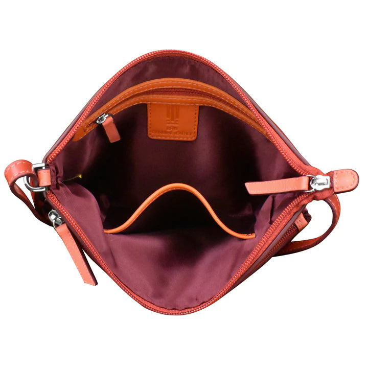 ili New York Leather Double Zip Multi Color Crossbody- 6028