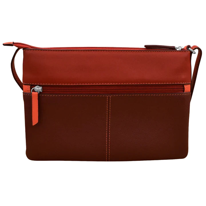 ili New York Leather Double Zip Multi Color Crossbody- 6028