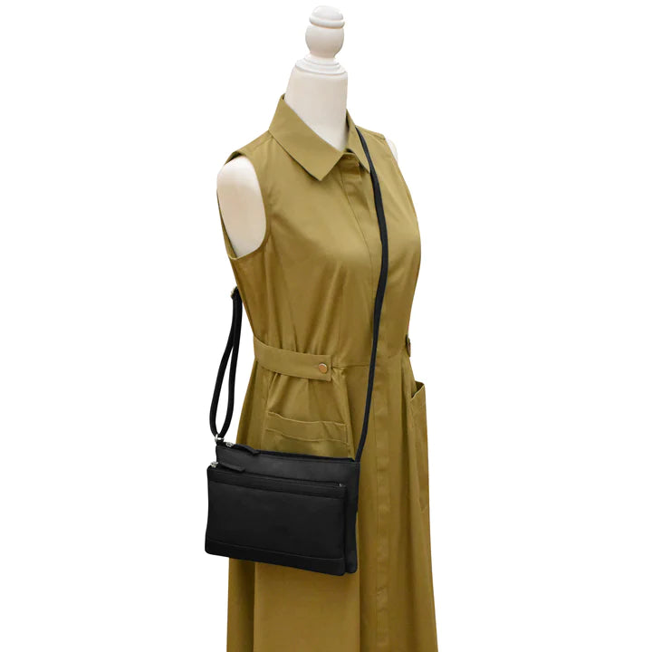 ili New York Leather Double Zip Multi Color Crossbody- 6028