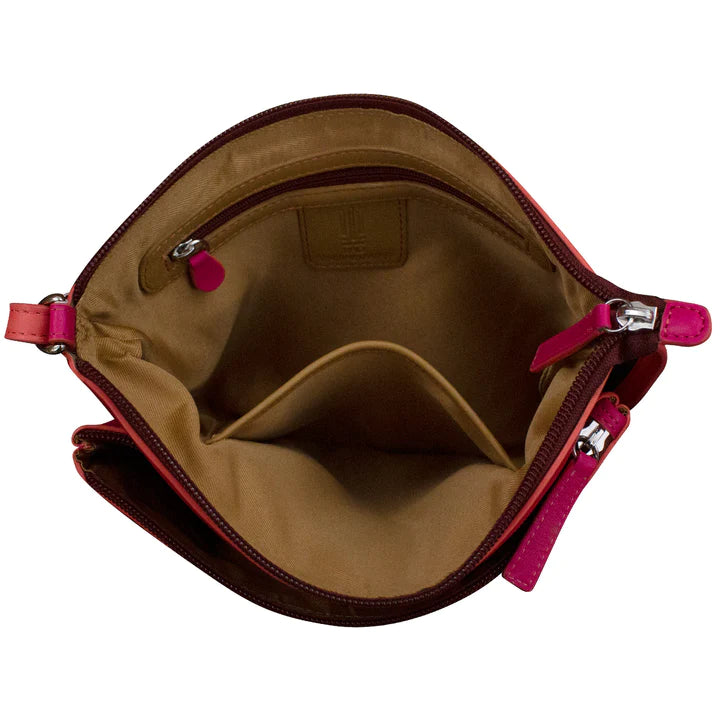 ili New York Leather Double Zip Multi Color Crossbody- 6028