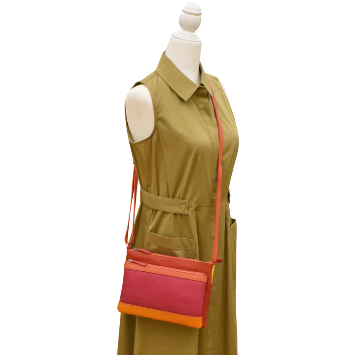 ili New York Leather Double Zip Multi Color Crossbody- 6028