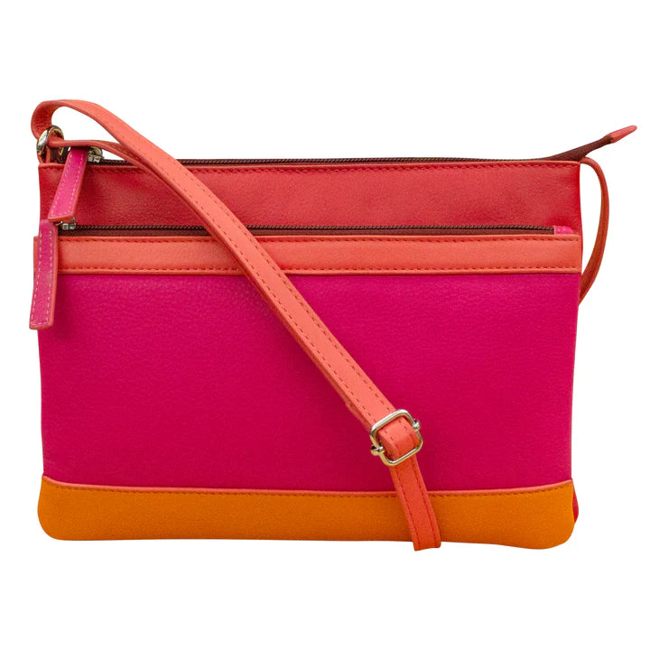 ili New York Leather Double Zip Multi Color Crossbody- 6028 Sunset Multi