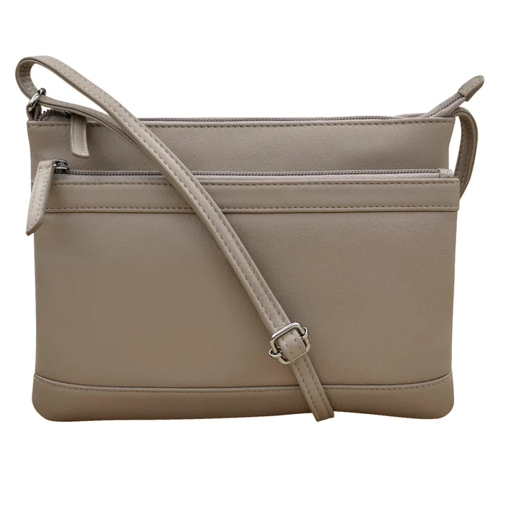 ili New York Leather Double Zip Multi Color Crossbody- 6028 Taupe