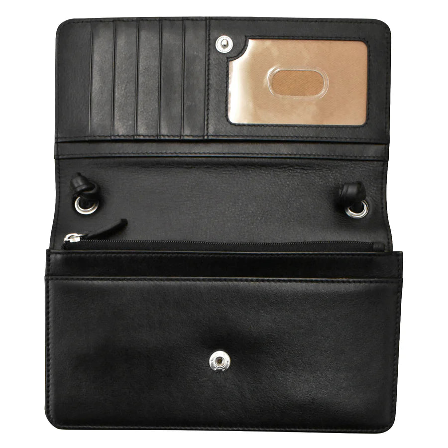 ili New York Leather RFID Flap Phone Bag Organizer- 6062 Black