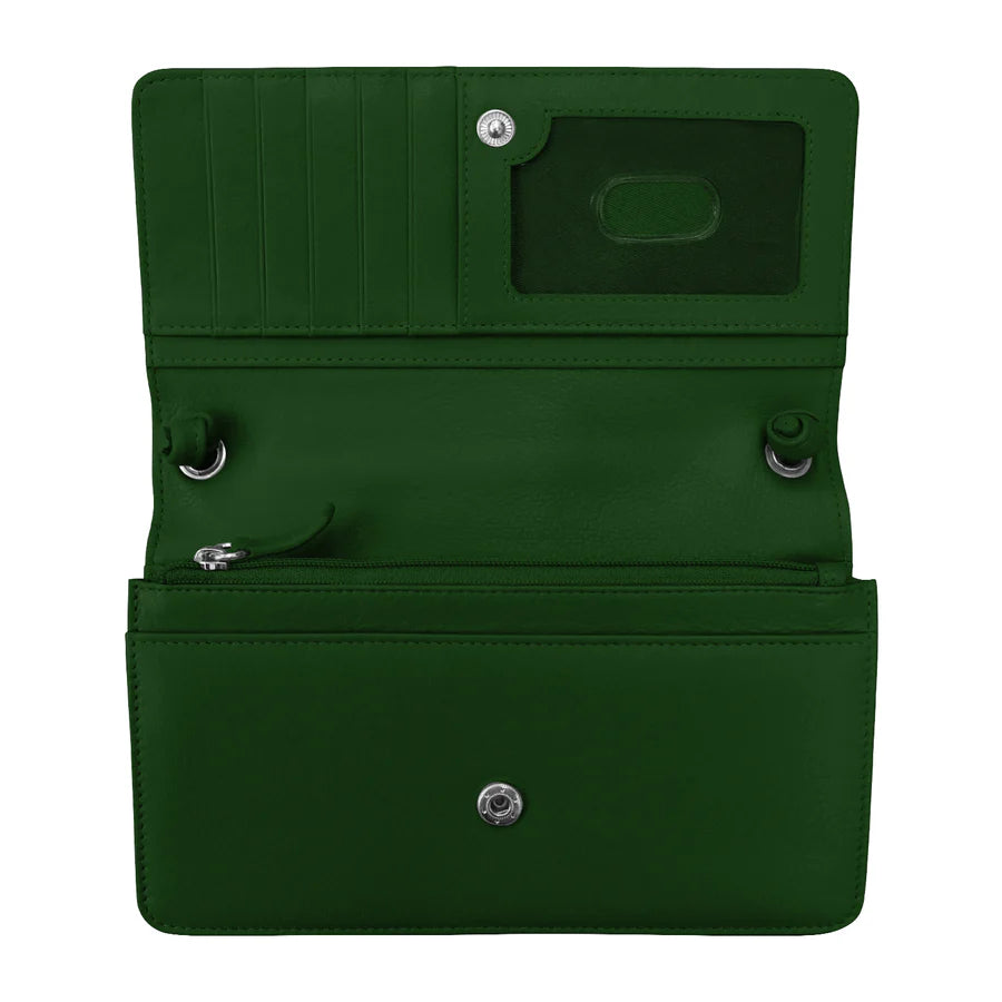 ili New York Leather RFID Flap Phone Bag Organizer- 6062 Hunter Green