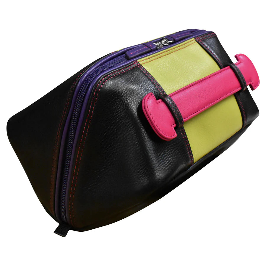 ili New York Leather Travel Toiletry Bag Black Brights