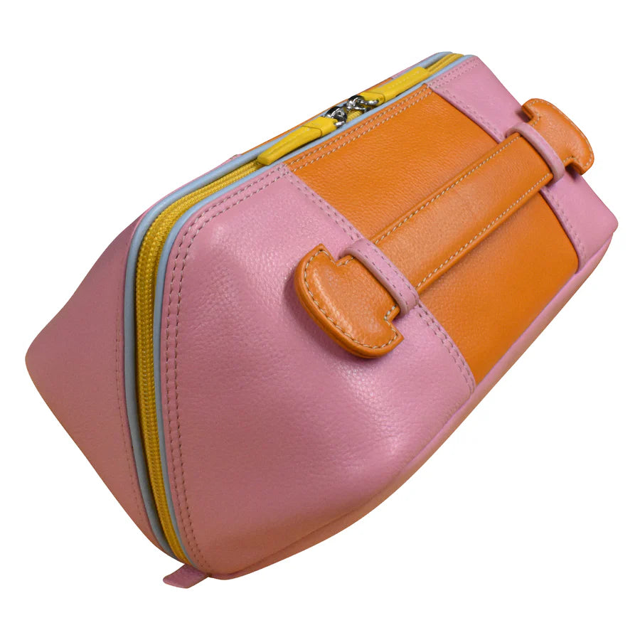 ili New York Leather Travel Toiletry Bag Pink Rainbow