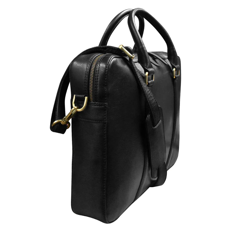 Leather Laptop Briefcase with Passthrough Trolley Sleeve