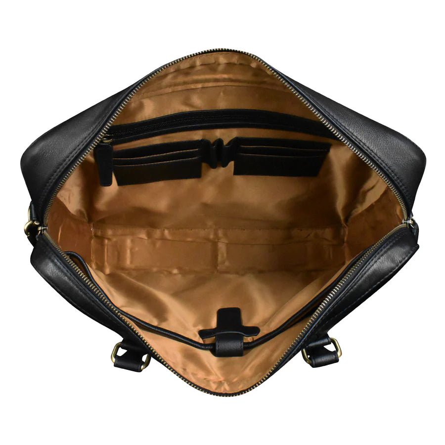 Leather Laptop Briefcase with Passthrough Trolley Sleeve