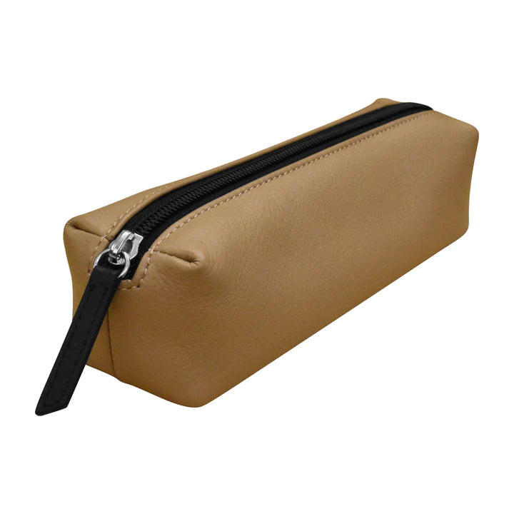 ili New York Leather Two Tone Pencil Case- 6318 Camel Black