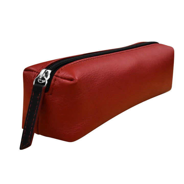 ili New York Leather Two Tone Pencil Case- 6318 Red Black