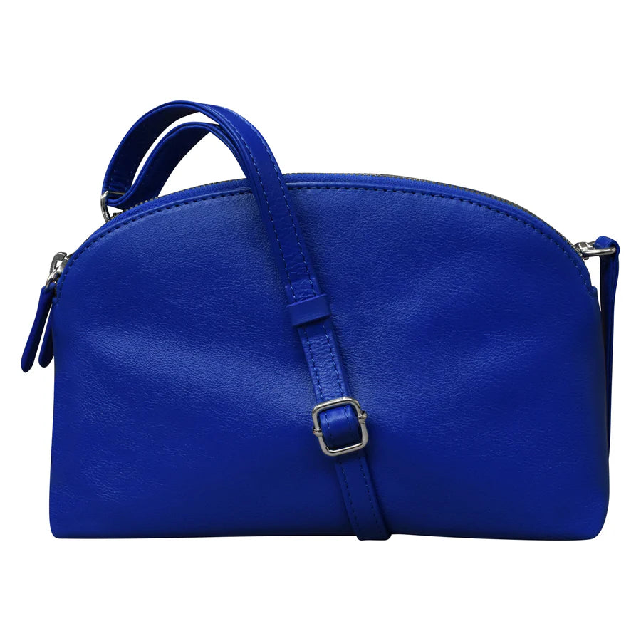 ili New York Leather RFID Double Zip Dome Crossbody Bag Cobalt