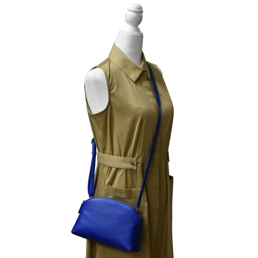 ili New York Leather RFID Double Zip Dome Crossbody Bag