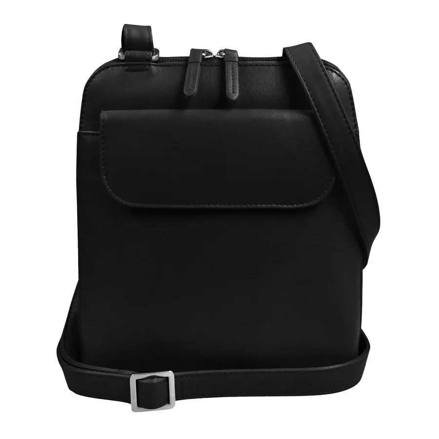 ili New York Leather RFID North-South Flap Pocket Crossbody Bag Black