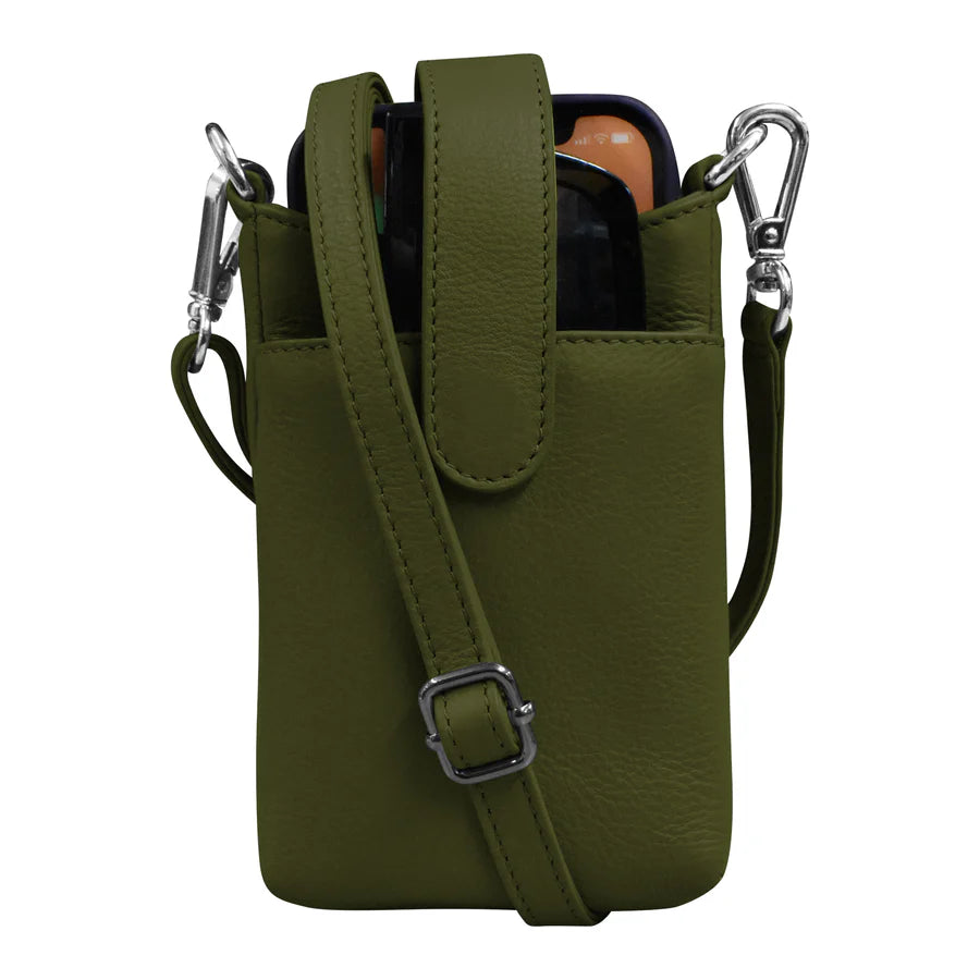 ili New York Leather RFID Crossbody Phone Pouch Pesto Green