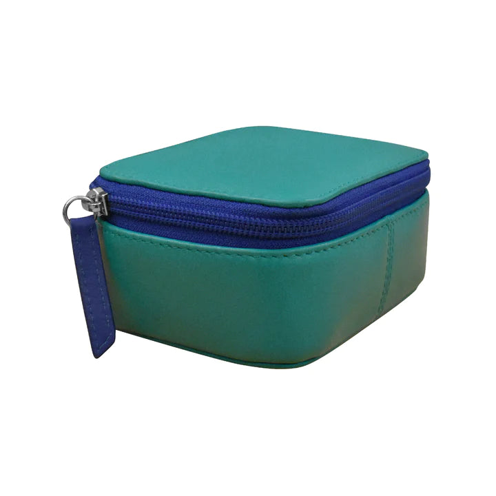 ili New York Leather Travel Jewelry Box- 6391 Aqua Cobalt