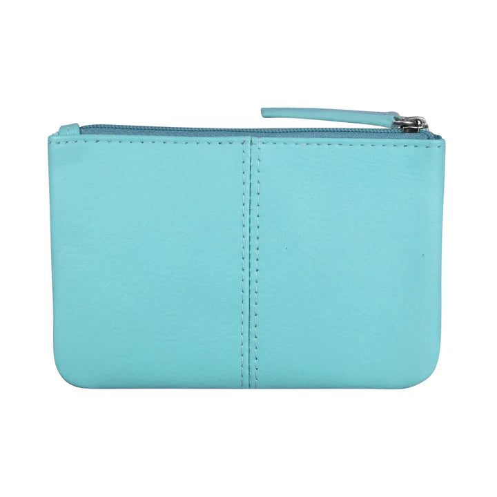 ili New York RFID Leather Coin Wallet with Key Ring - 6413 Aegean Blue