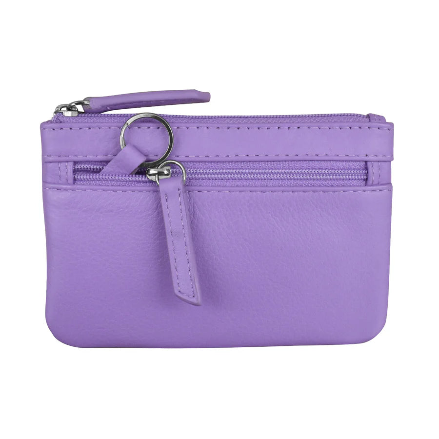 ili New York RFID Leather Coin Wallet with Key Ring - 6413 Amethyst
