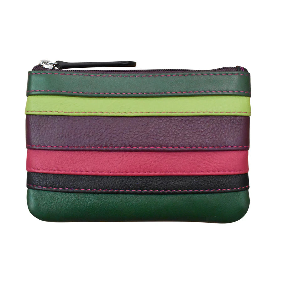 ili New York RFID Leather Coin Wallet with Key Ring - 6413 Forest Multi