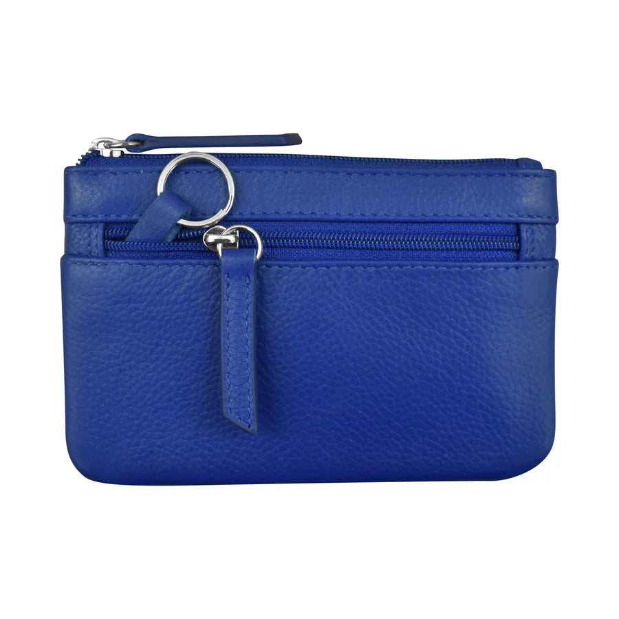 ili New York RFID Leather Coin Wallet with Key Ring - 6413 Cobalt