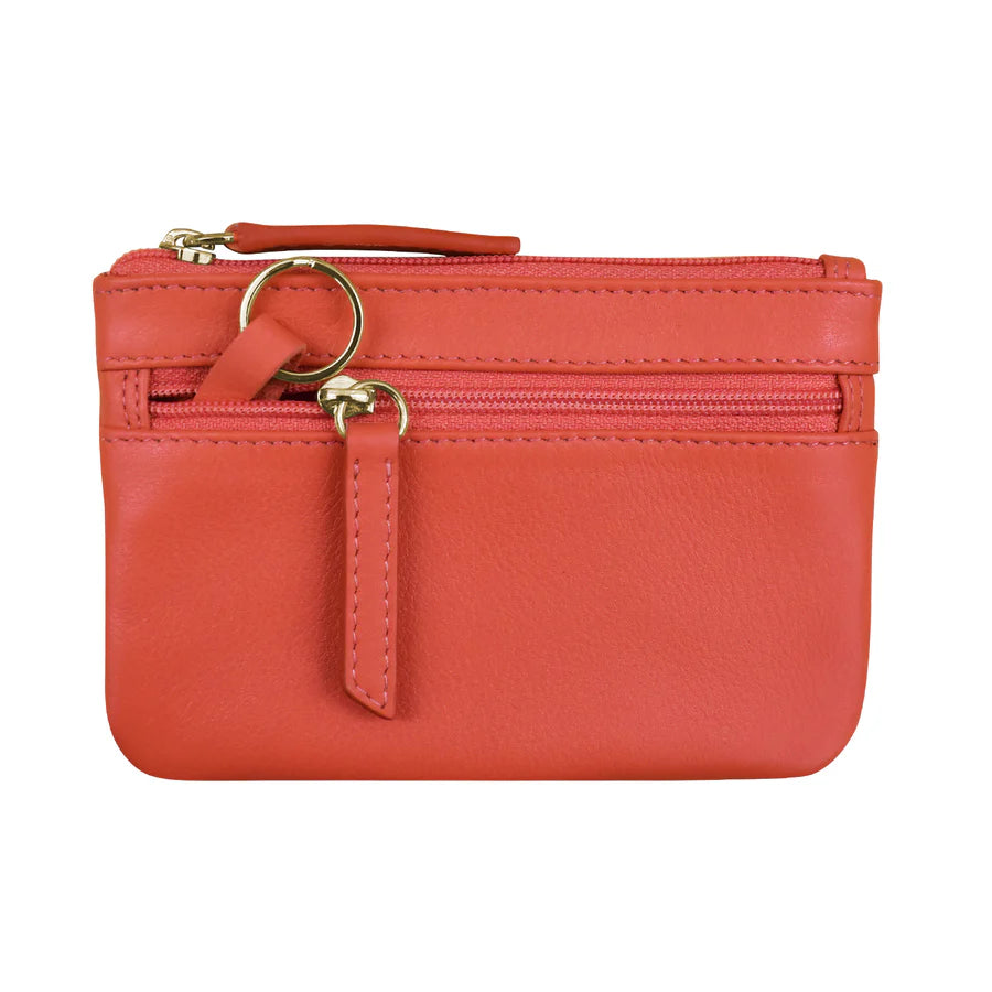 ili New York RFID Leather Coin Wallet with Key Ring - 6413 Coral